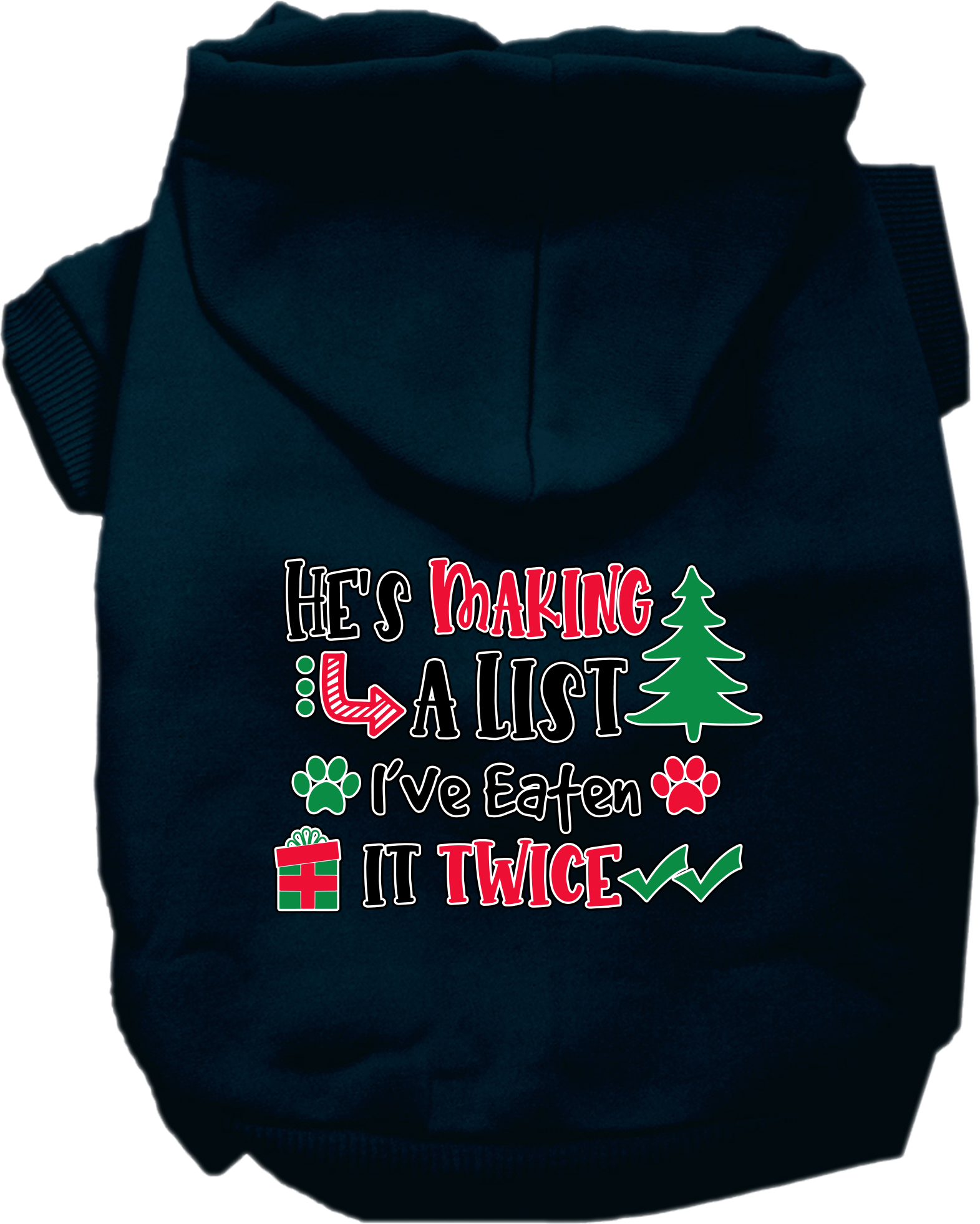 He's Making a List... Screen Print Dog Hoodie Navy Blue Size 4X